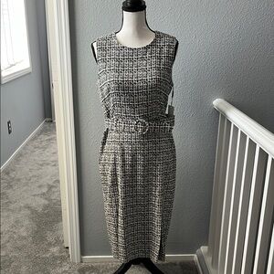 CALVIN KLEIN Sleeveless Black & White Tweed Dress - Womens 10